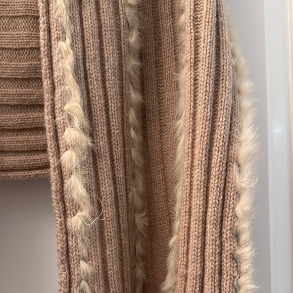 Cozy Tan Knit Fur Vest with Fringe - Picture 2 of 5